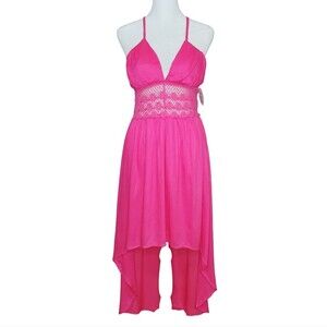 Jolie & Joy Hi Low Halter Dress Embroidery Embellishments Bra Insert Pink Medium